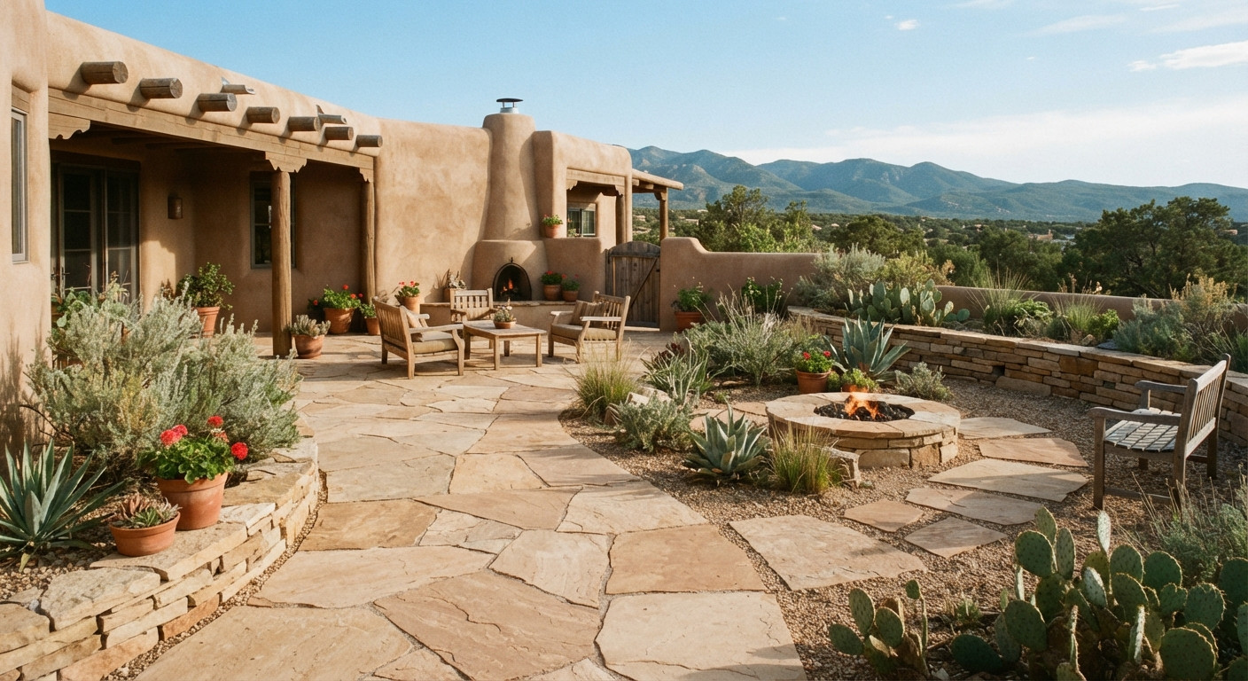 Flagstone: The Hallmark of Identity and Elegance in Santa Fe, New Mexico Exterior Design