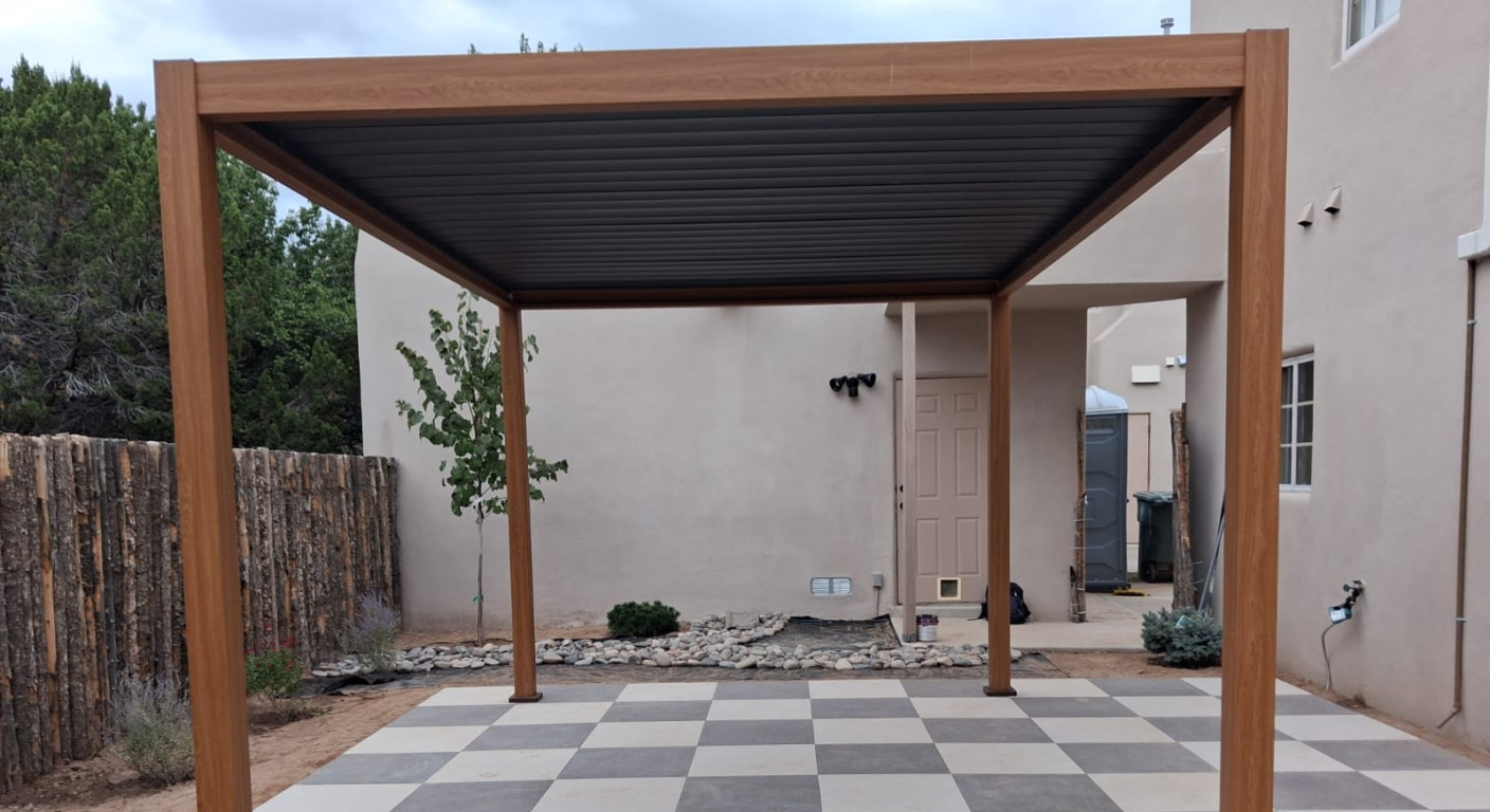 Modern Pergola and Checkerboard Patio Installation