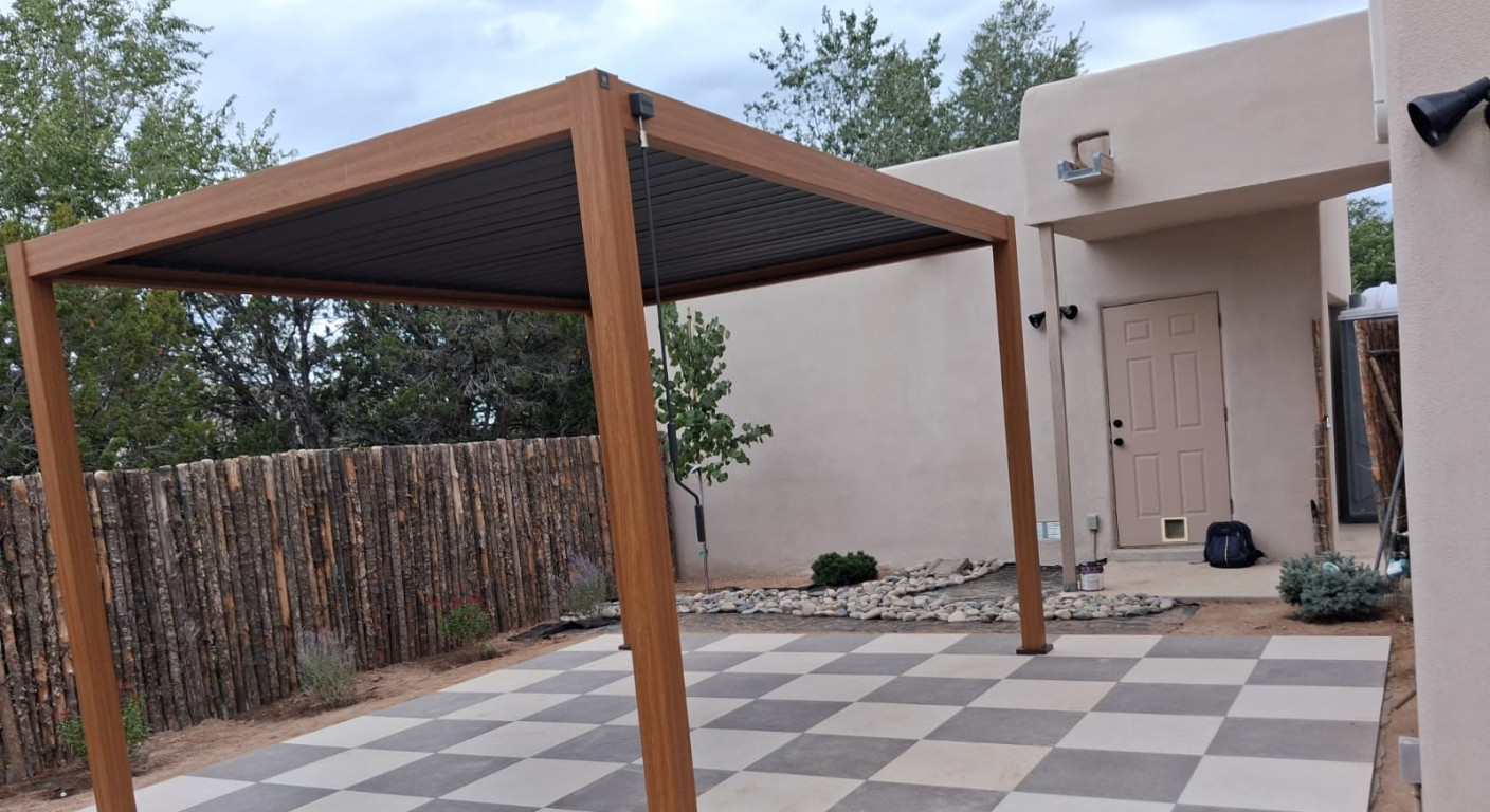 Modern Pergola and Checkerboard Patio Installation